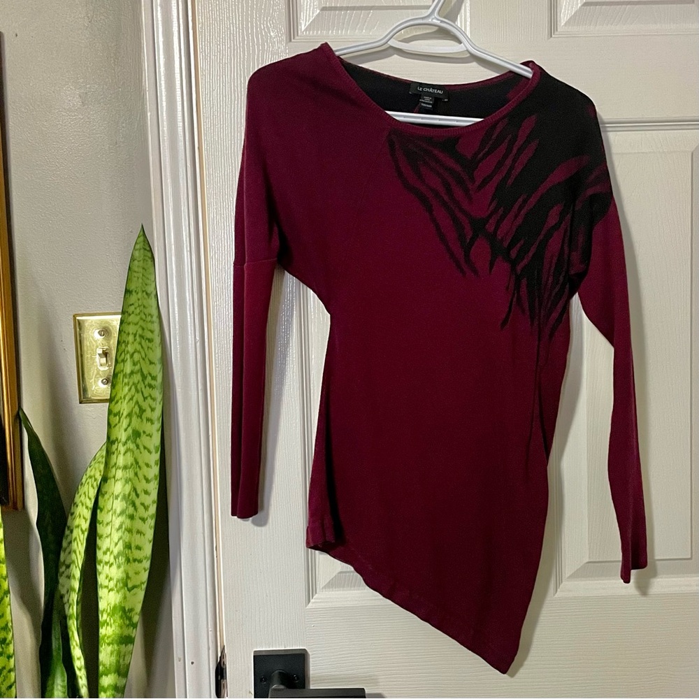 Le Château Asymmetrical Hem and Neck Drop Shoulder Long Sleeve Sweater